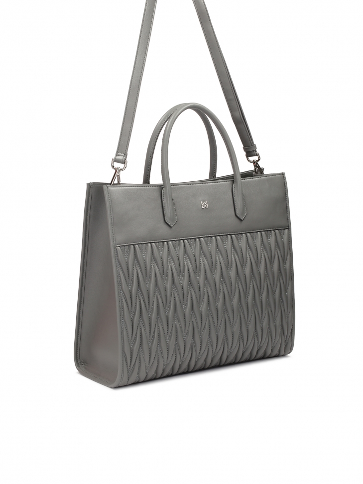 Duża szara torebka z uchwytami i pikowanym korpusem