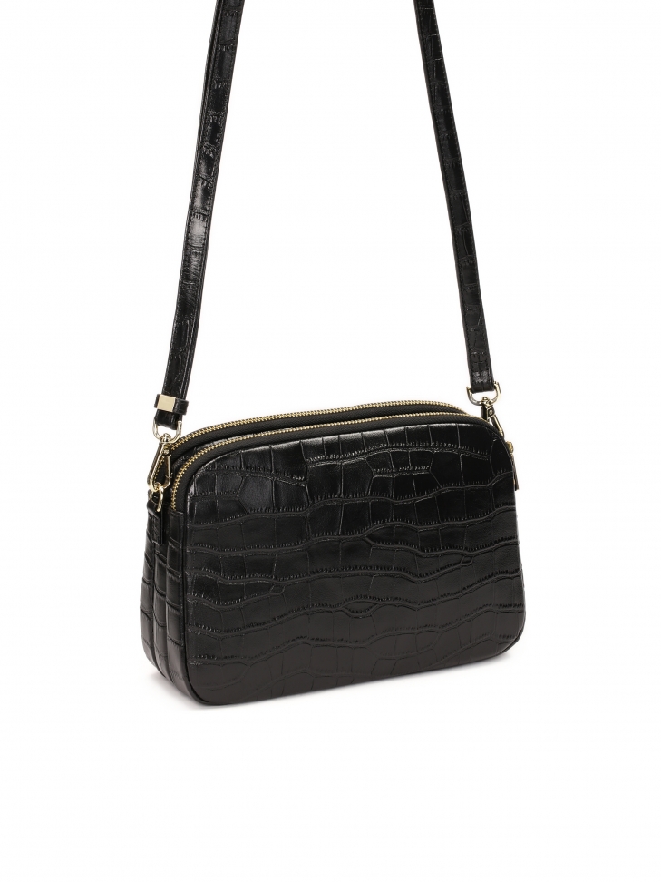 Klasyczna czarna torebka ze skóry croco
