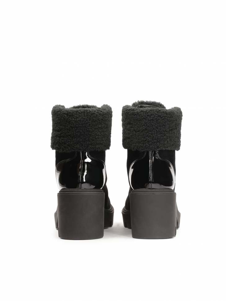 Sznurowane botki z zamszu i lakierowanej skóry