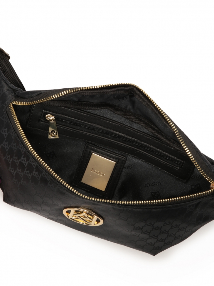 Tekstylna czarna nerka ze otymi elementami