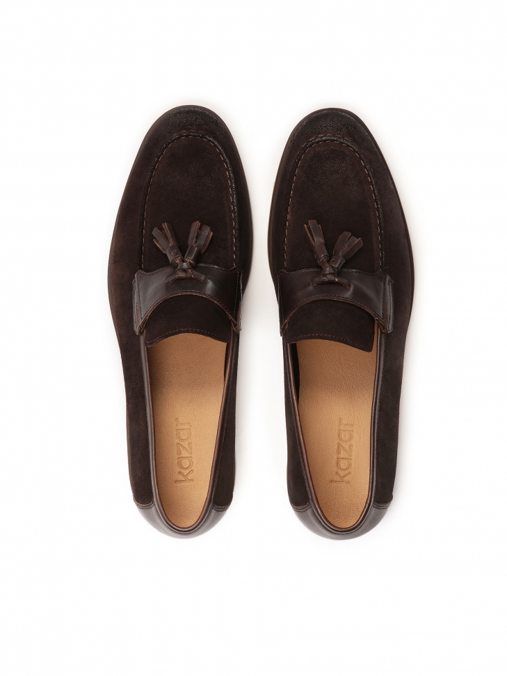 Brązowe loafersy z zamszu i licowej skóry
