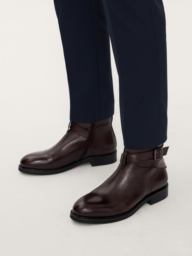 Eleganckie brązowe trzewiki męskie zdobione paskiem ze sprzączką