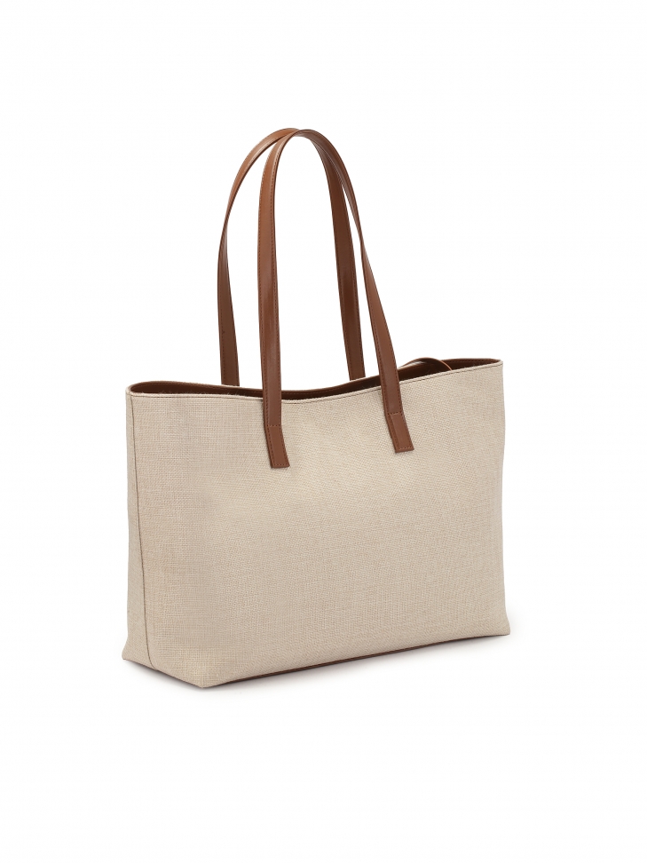 Duża torebka z tkaniny Canvas i skóry naturalnej