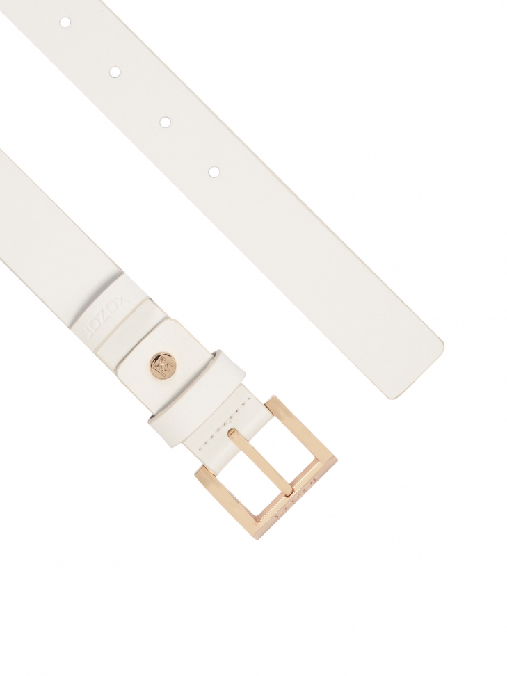 Skórzany biały pasek damski z logowaną klamrą