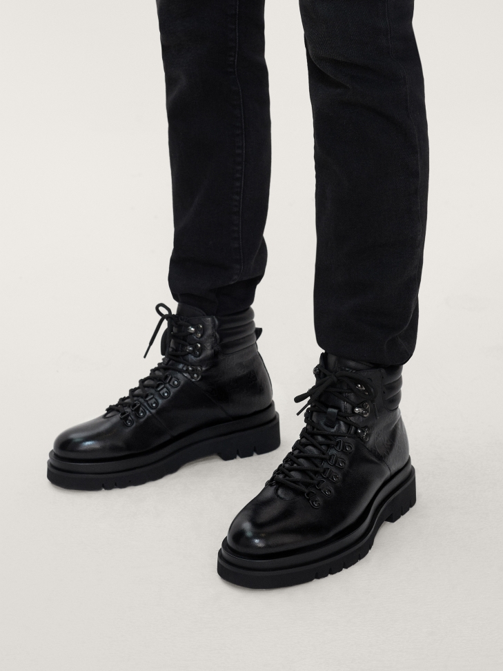 Ocieplane skórzane trzewiki męskie z logowaniem