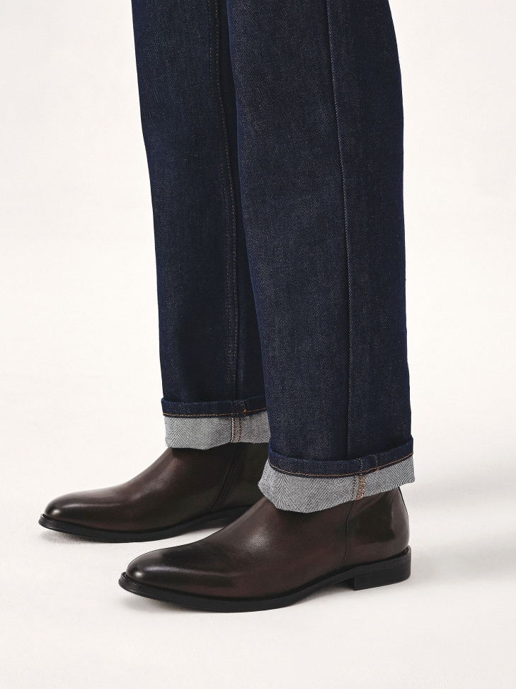 Brązowe trzewiki męskie z cholewką na zamek