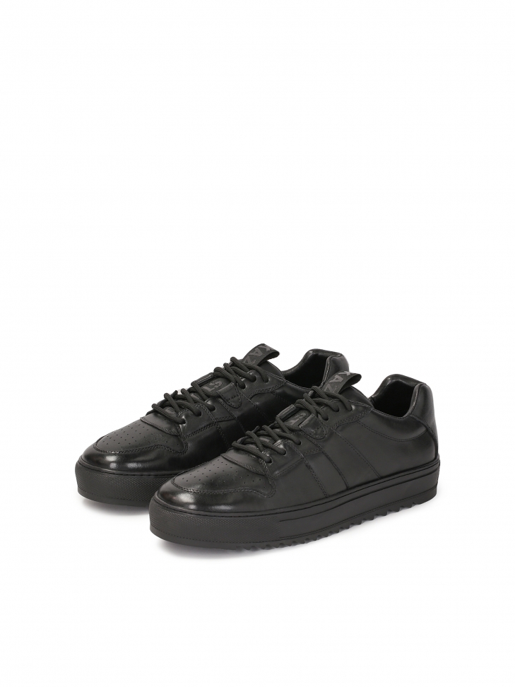 Skórzane czarne sneakersy męskie na grubej podeszwie