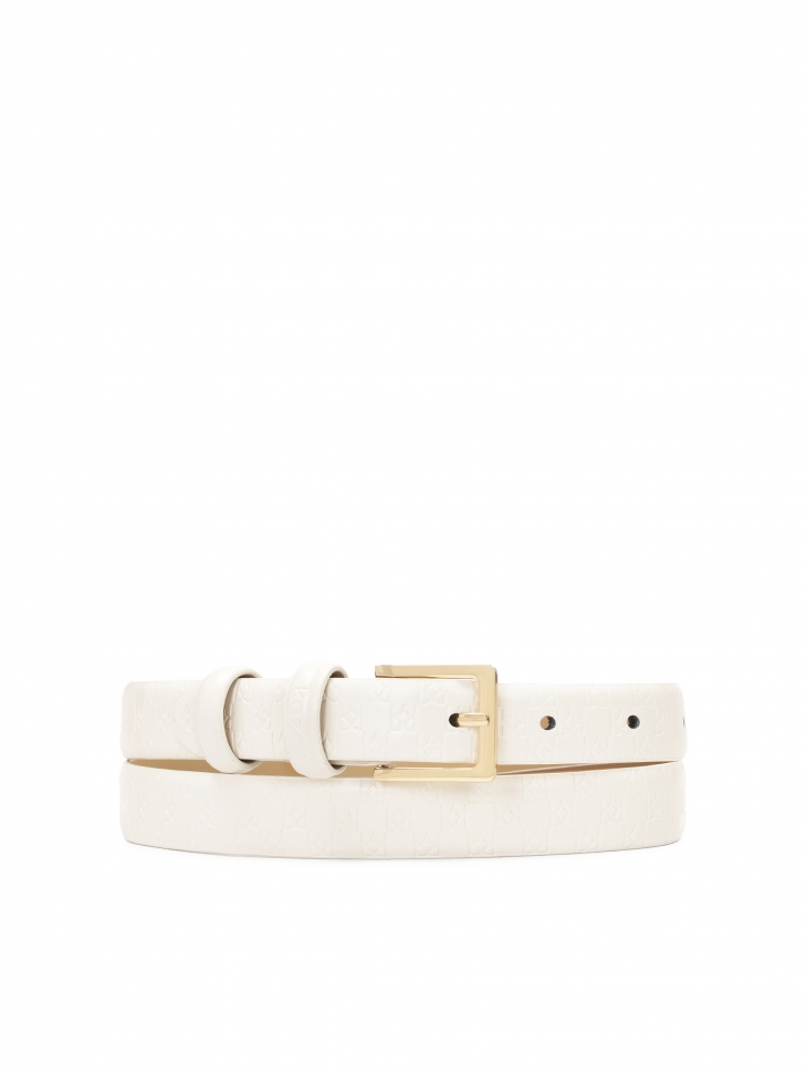 Klasyczny wąski biały pasek z tłoczonym wzorem