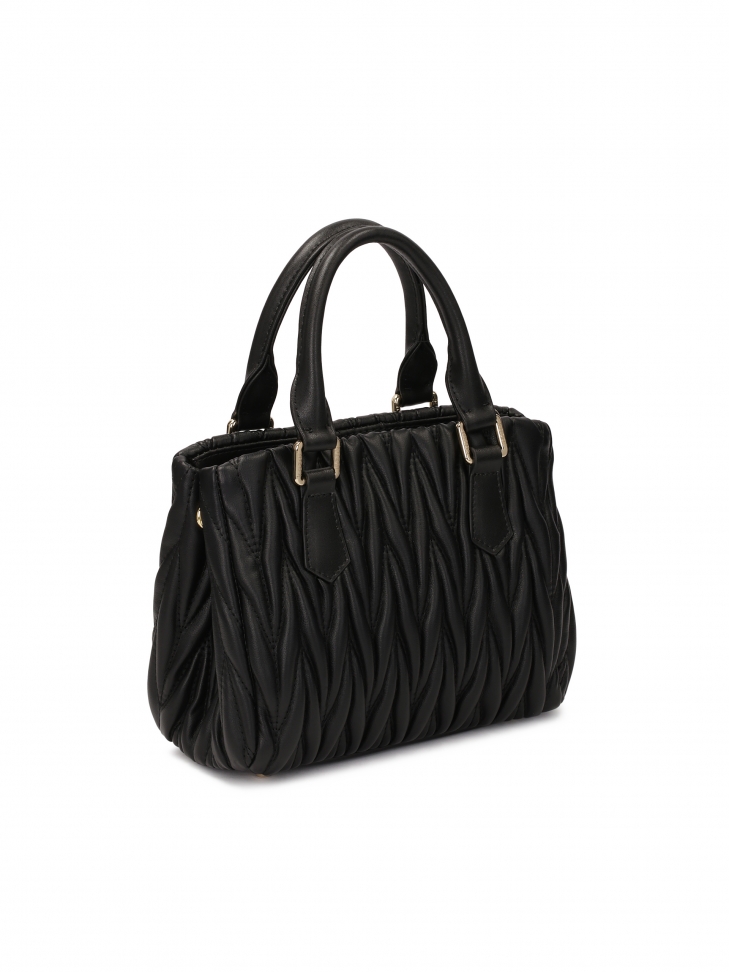 Efektowna czarna torebka z dwoma uchwytami i paskiem