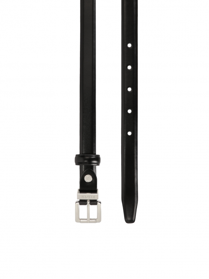 Skórzany czarny pasek z metalową szlufką