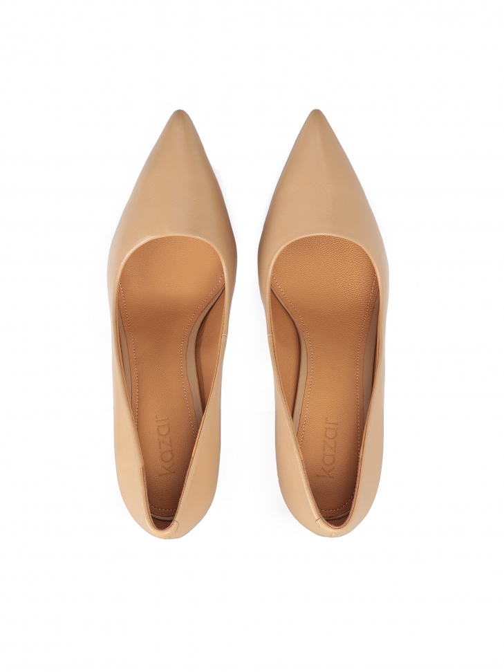 Skórzane czółenka na wysokim obcasie i platformie