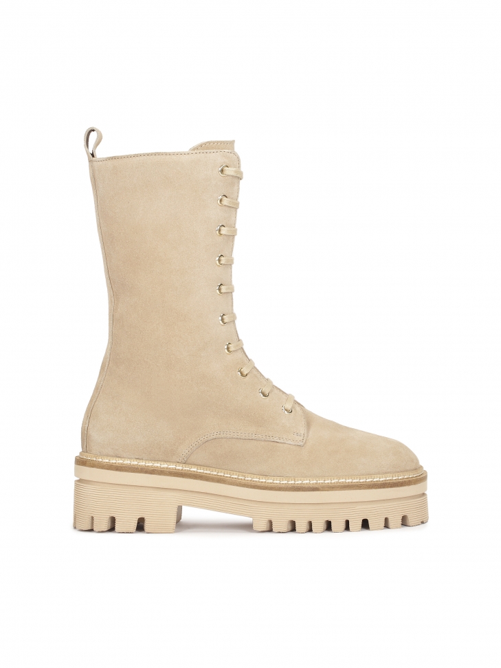 Zamszowe trzewiki z wysoką cholewką