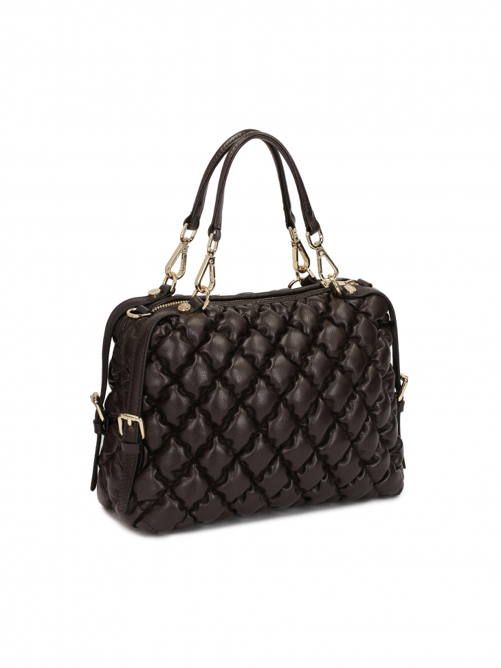 Ciemnobrązowa miękka torebka z rączkami i paskiem