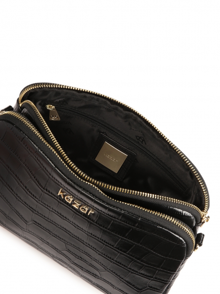 Klasyczna czarna torebka ze skóry croco