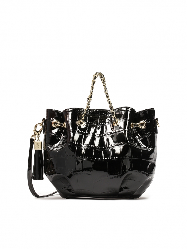 Skórzany czarny worek z odpinanym brelokiem