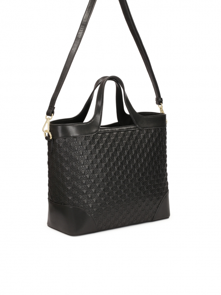 Duża torebka ze skóry zdobionej tłoczonym wzorem
