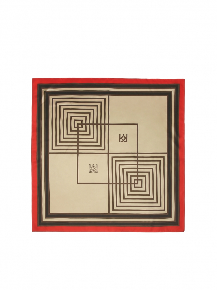 Beżowo-brązowa apaszka z jedwabiu