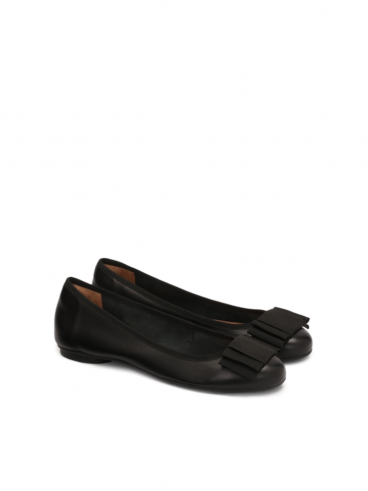 Czarne baleriny damskie z tekstylną kokardą