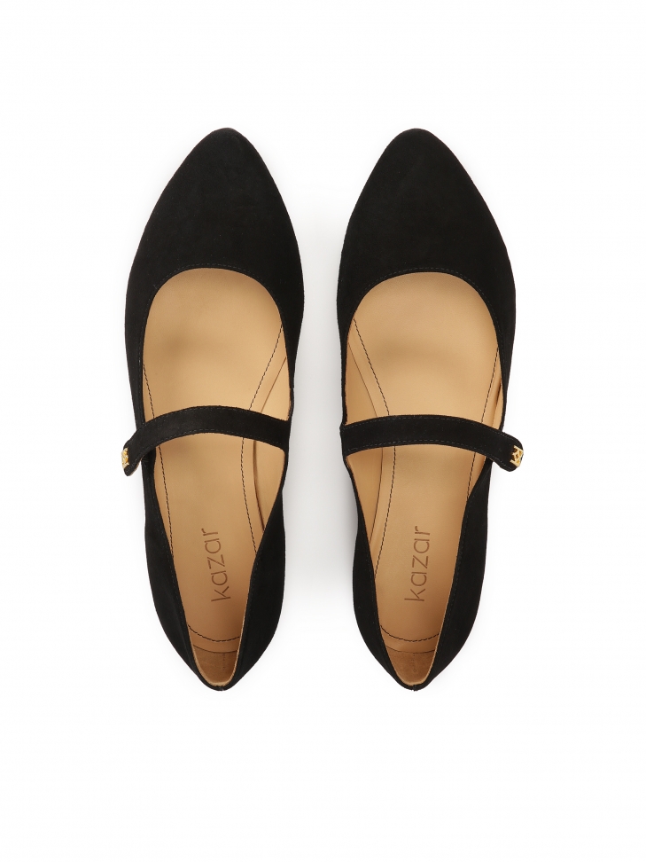 Czarne zamszowe baleriny w stylu Mary Jane