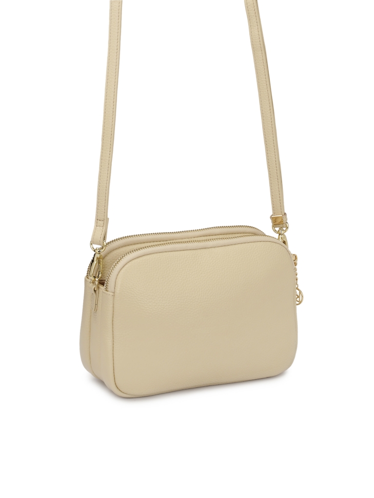 Kremowa 3-komorowa torebka ze skóry