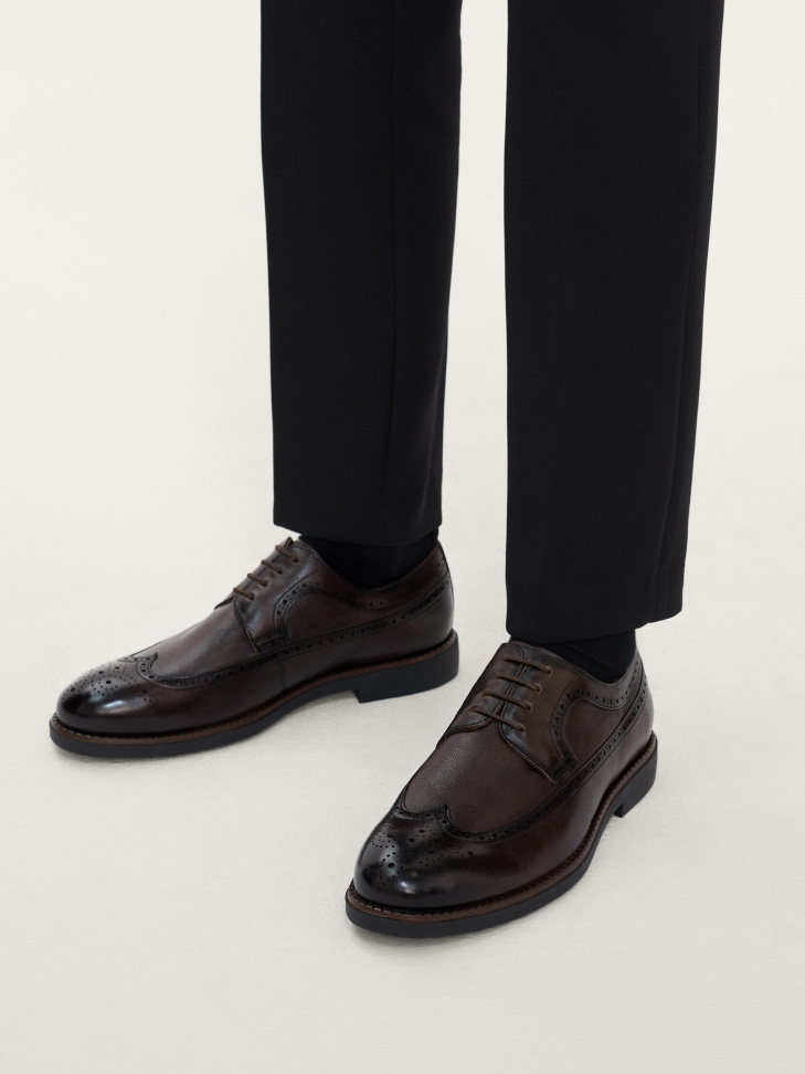 Casualowe półbuty męskie ze skóry ze zdobieniem brogue