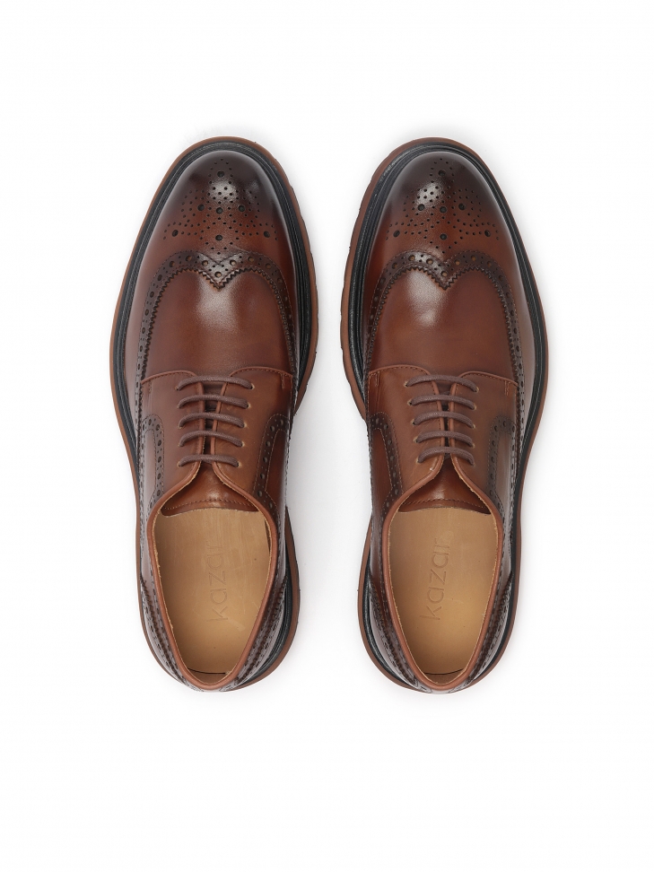 Casualowe brązowe brogsy z licowej skóry