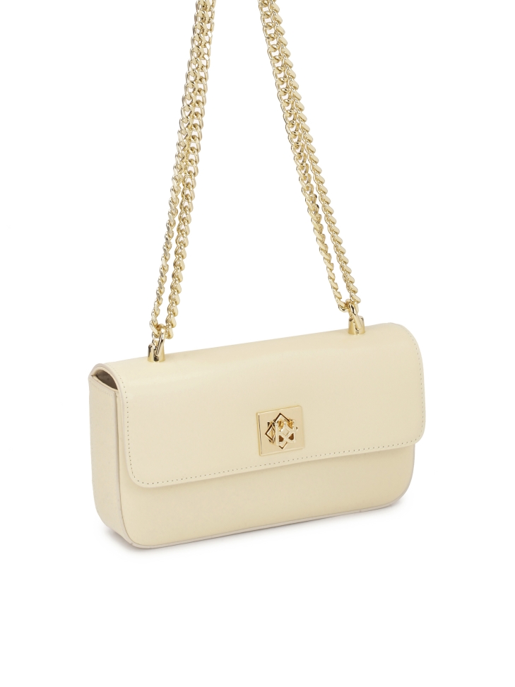 Kremowa sztywna torebka z łańcuchem