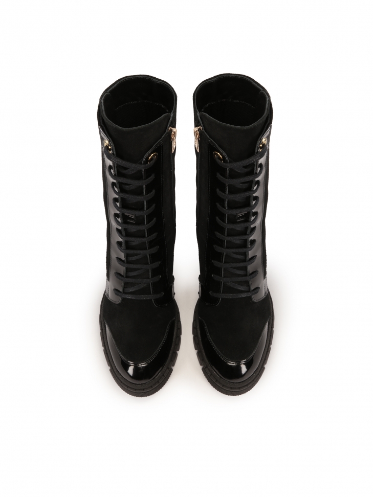 Botki z zamszu i lakierowanej skóry