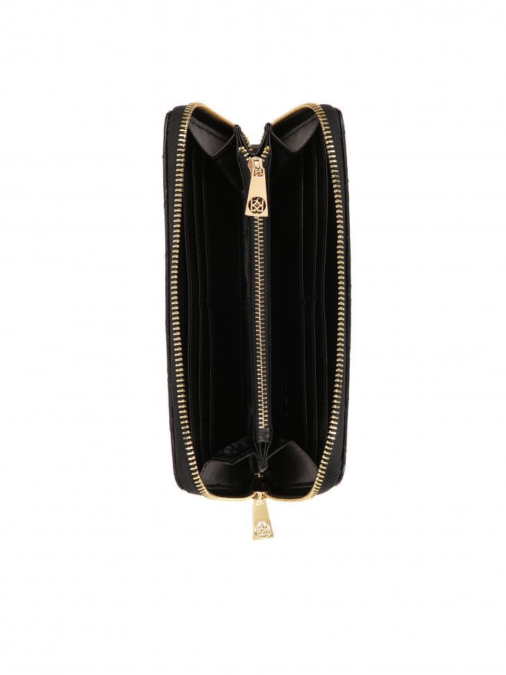 Czarny skórzany portfel z suwakiem