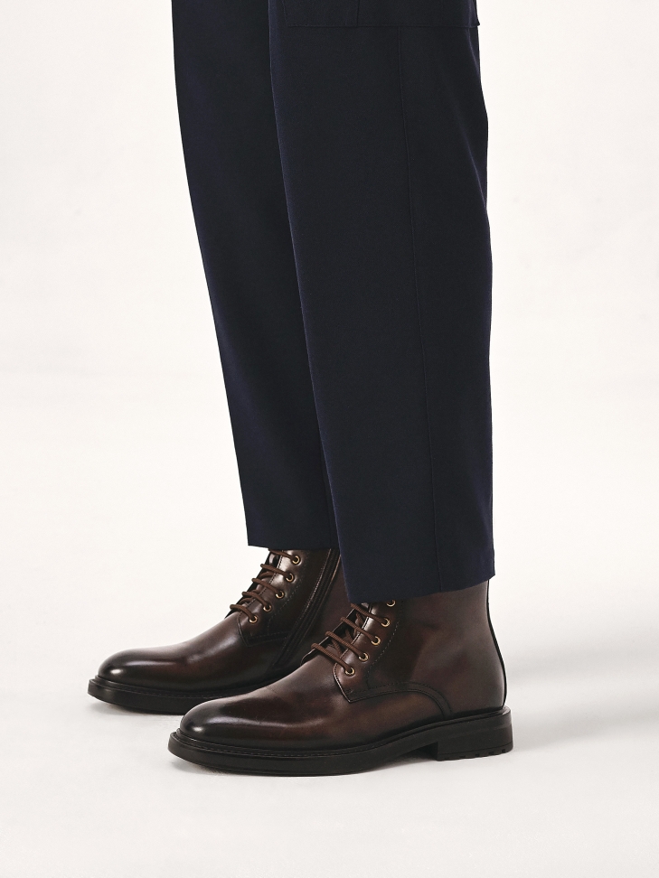 Brązowe trzewiki męskie z cieniowanej skóry