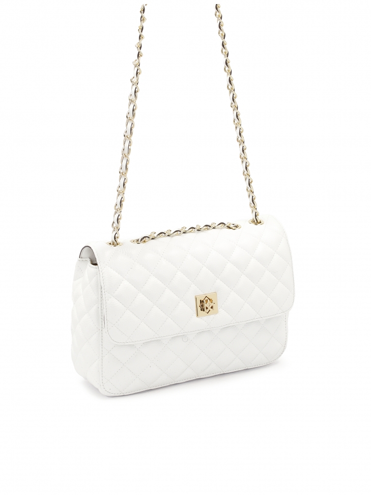 Pikowana biała torebka z łańcuchem na ramię