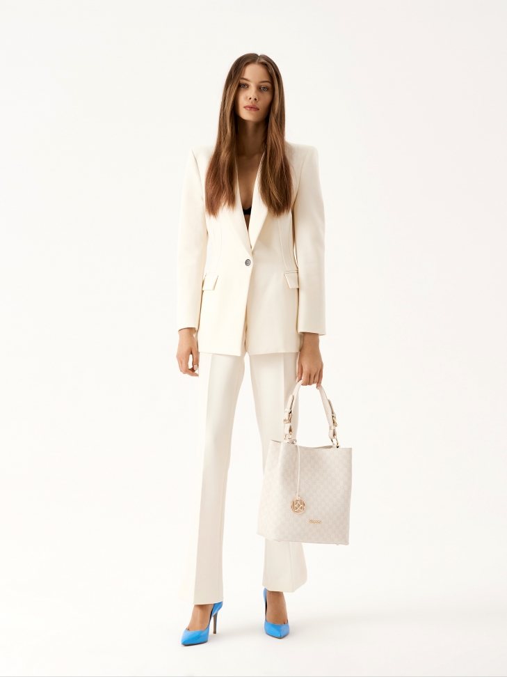 Skórzana torebka z beżowym printem