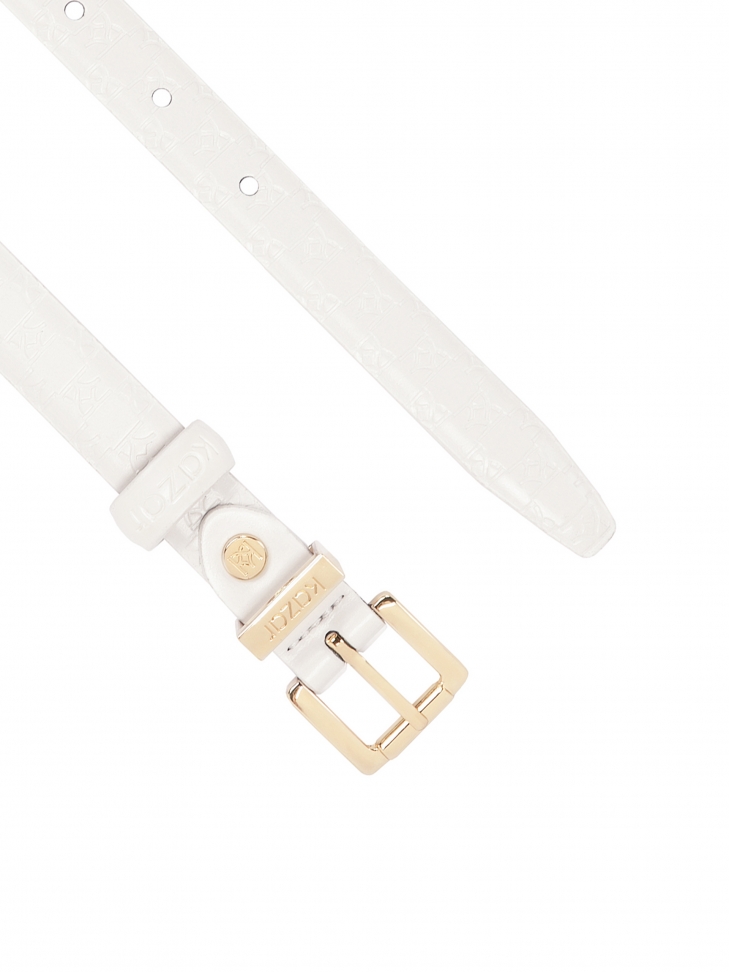 Wąski biały pasek w tłoczone monogramy KAZAR