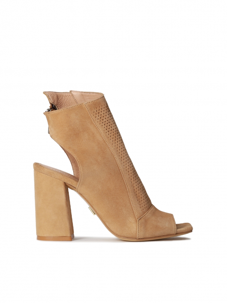 Jasnobrązowe botki peep toe damskie