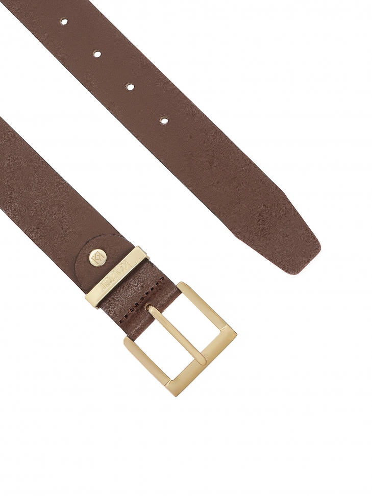 Klasyczny ciemnobrązowy pasek ze otą klamrą