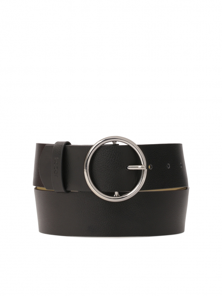 Czarny szeroki pasek ze srebrną klamrą