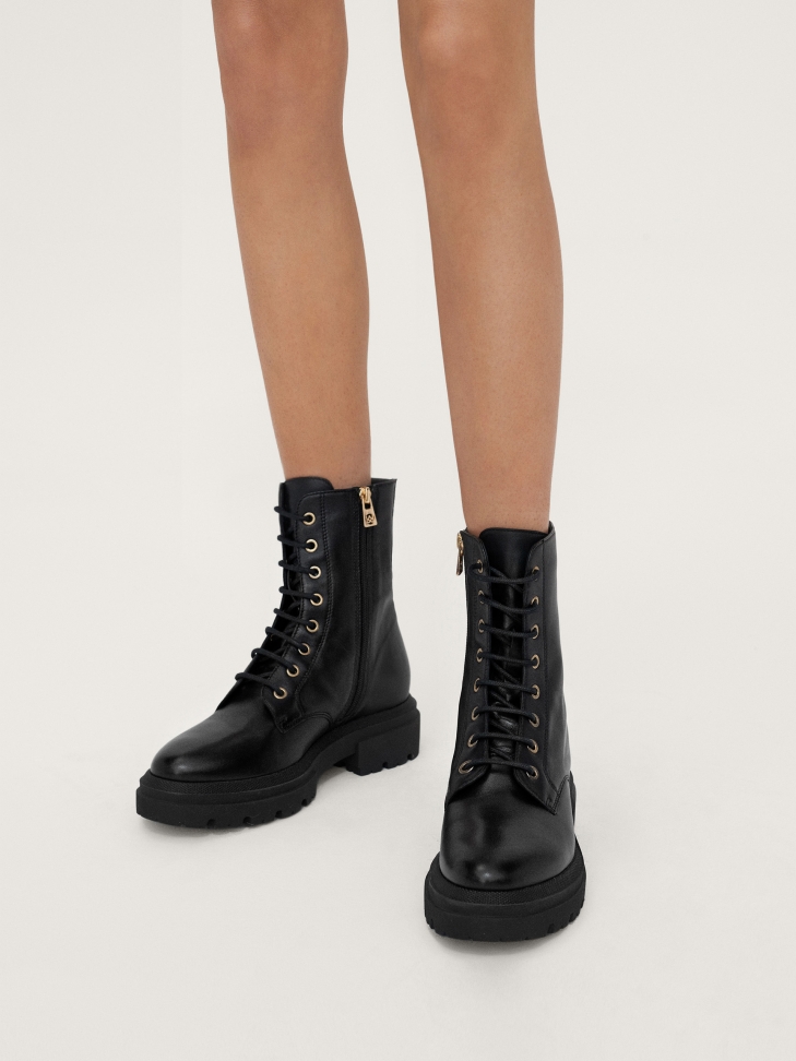 Ocieplane skórzane trzewiki ze sznurowaniem i suwakiem