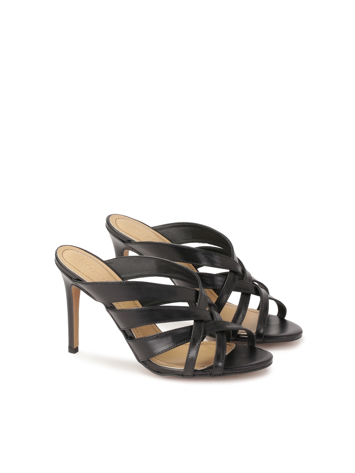 Czarne skórzane klapki na obcasie