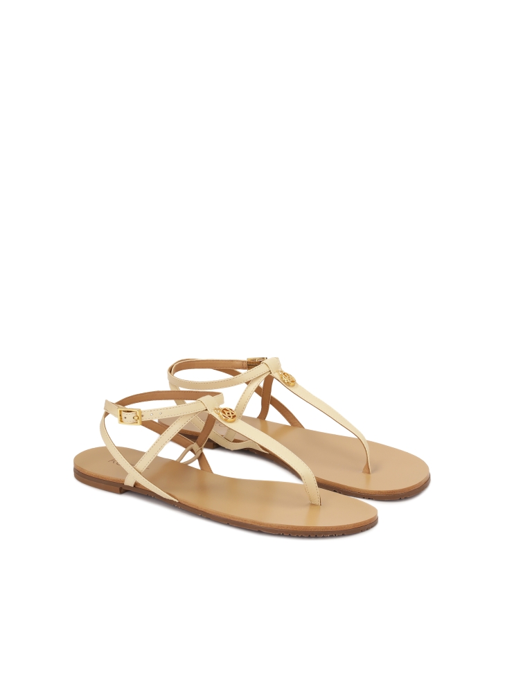 Płaskie sandały typu japonki ze skóry