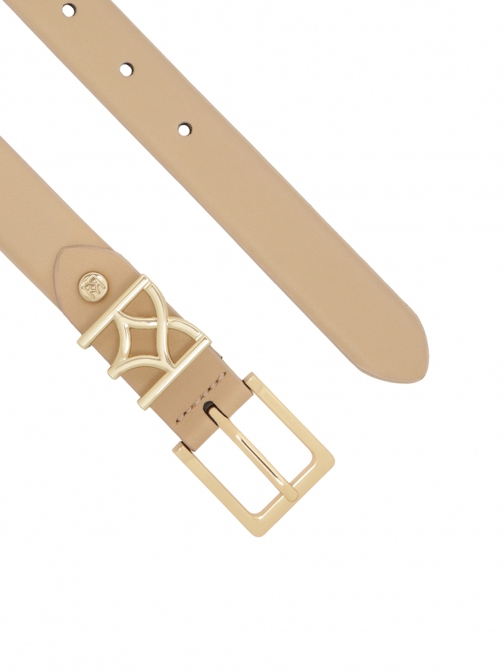 Beżowy pasek ze szlufką w kształcie monogramu