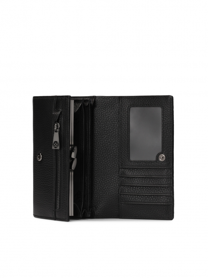 Czarny podłużny portfel z tłoczonym wzorem