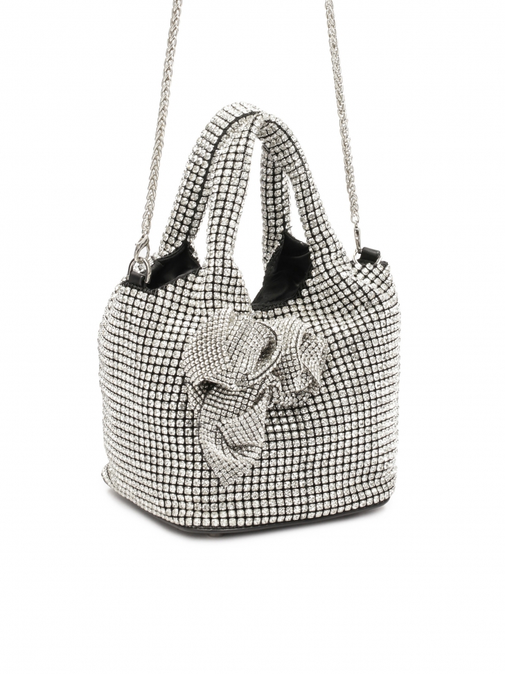 Błyszcząca torebka z cyrkoniami i kwiatami