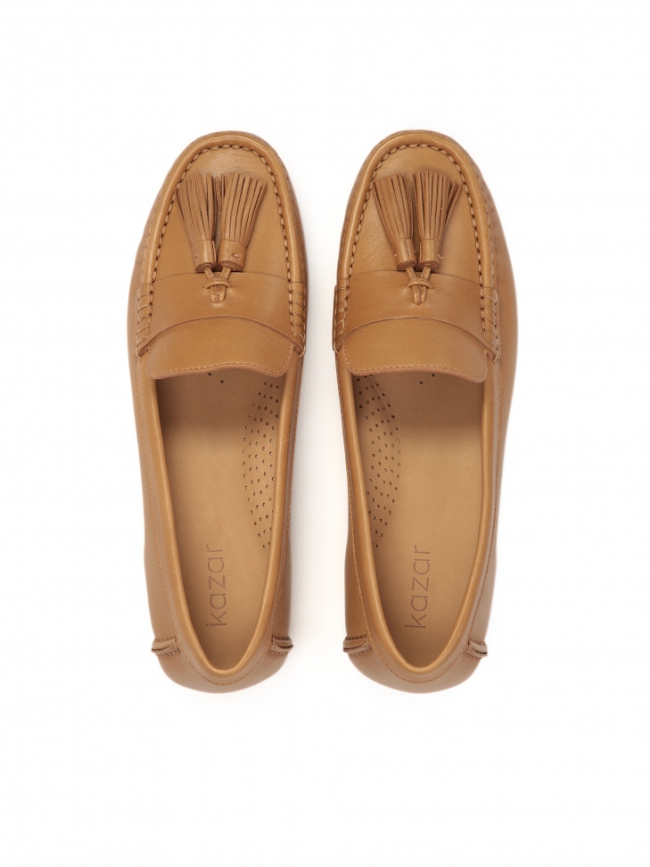 Brązowe skórzane mokasyny z frędzlami