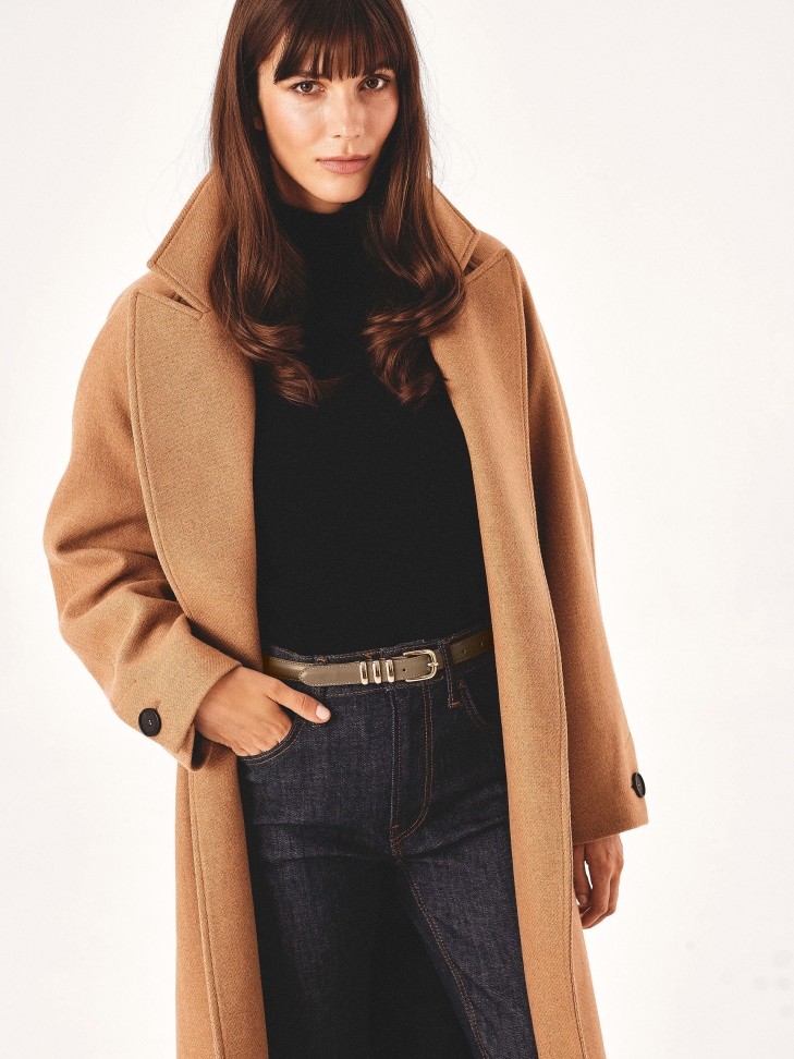 Skórzany wąski pasek w kolorze taupe