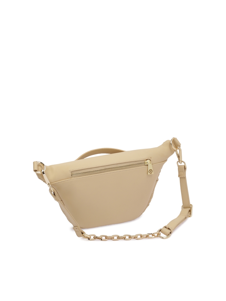 Beżowa skórzana nerka z pikowaniem