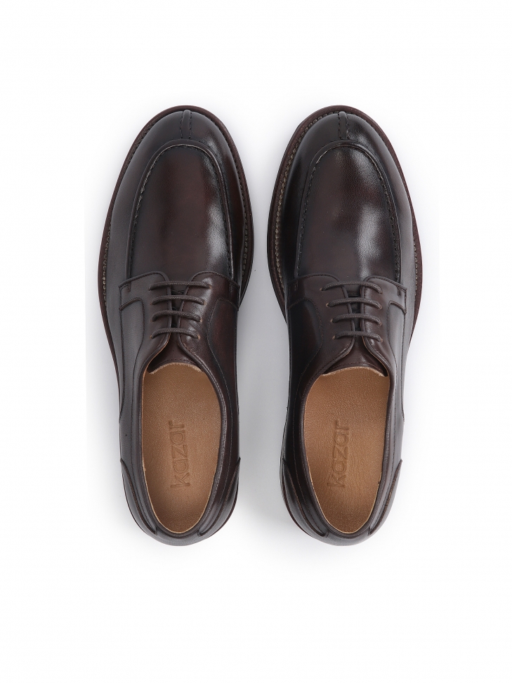 Brązowe skórzane półbuty męskie na podeszwie z bieżnikiem