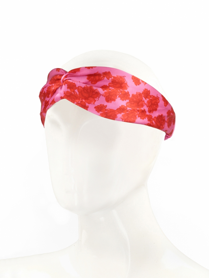 Różowa opaska do włosów w czerwone kwiaty