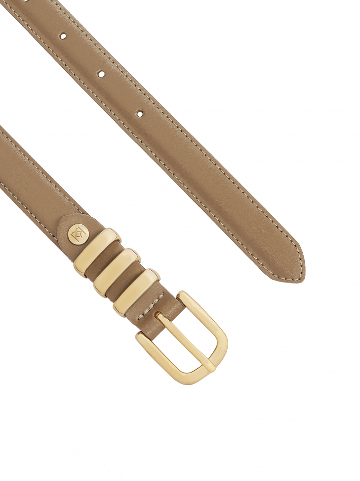 Skórzany wąski pasek w kolorze taupe
