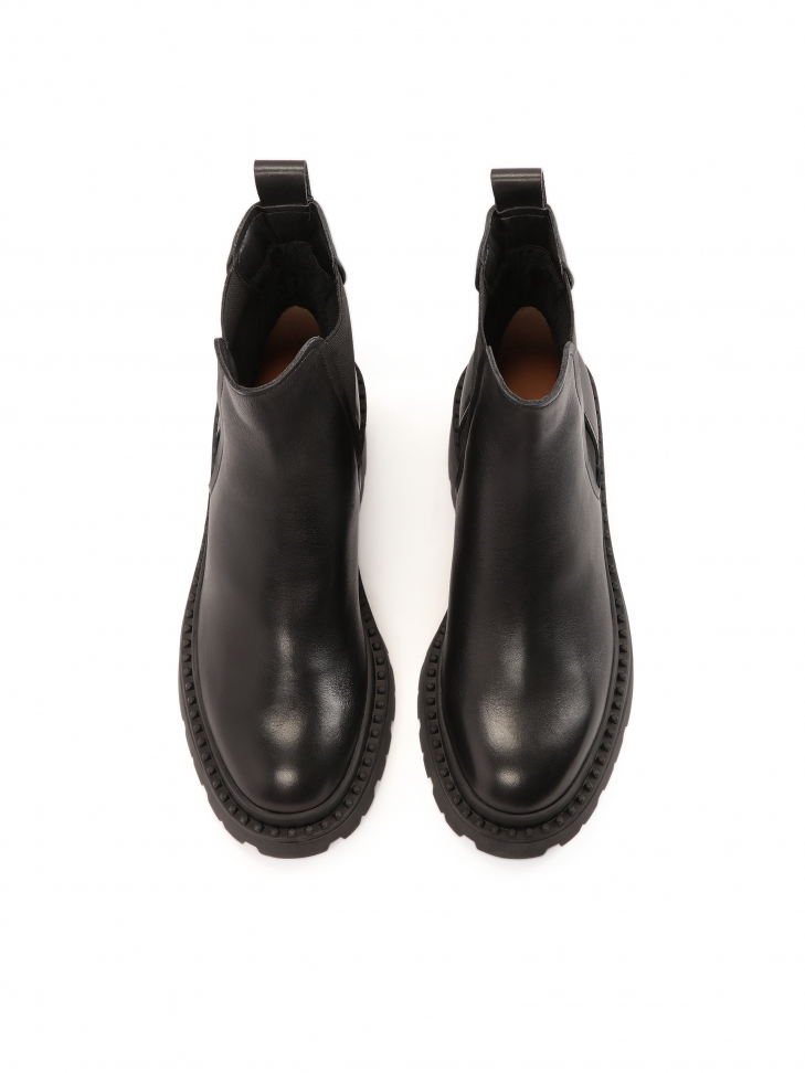 Wsuwane botki na szerokim obcasie z naturalnej skóry