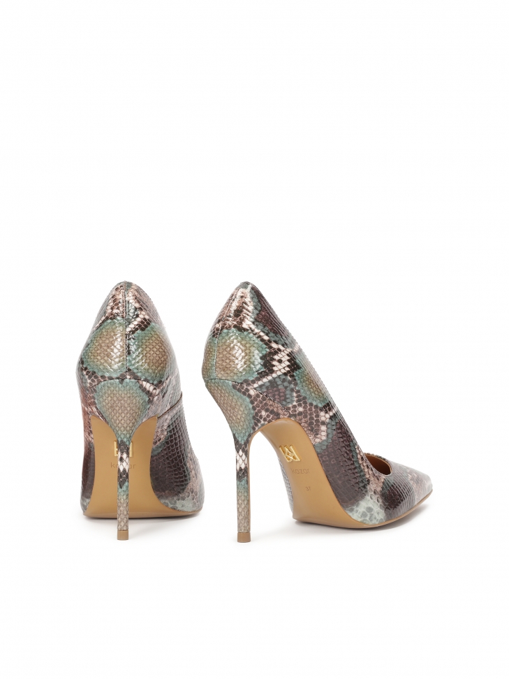 Wężowe skórzane szpilki na wysokim obcasie